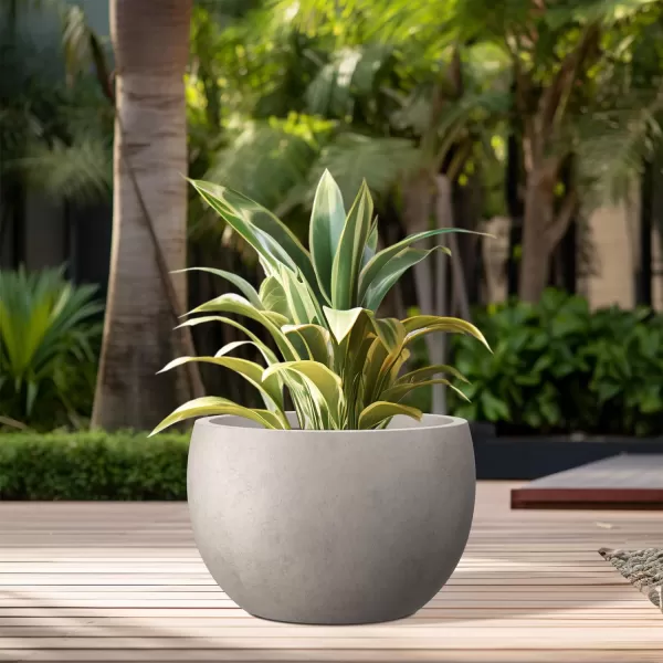 Kante 19.9",15.7",11.8" Dia Round Concrete Planter Set of 3, Outdoor/Indoor Large Bowl Plant Pots with Drainage Hole and Rubber Plug for Garden Patio Balcony Home, Pure White