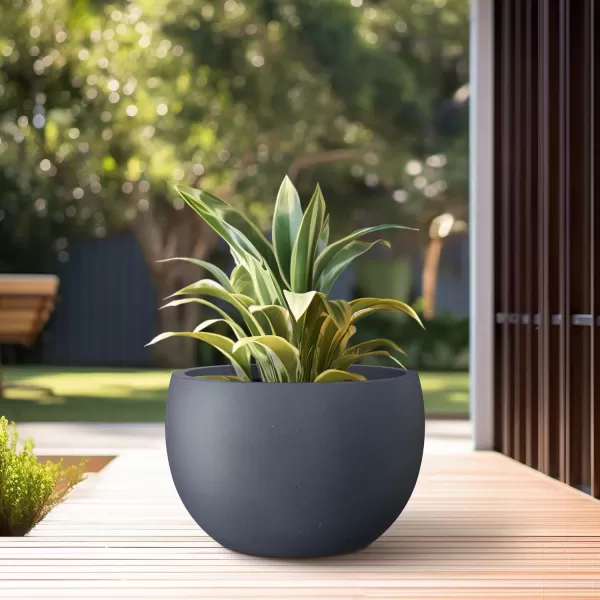 Kante 19.9",15.7",11.8" Dia Round Concrete Planter Set of 3, Outdoor/Indoor Large Bowl Plant Pots with Drainage Hole and Rubber Plug for Garden Patio Balcony Home, Pure White