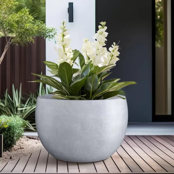 Kante 19.9",15.7",11.8" Dia Round Concrete Planter Set of 3, Outdoor/Indoor Large Bowl Plant Pots with Drainage Hole and Rubber Plug for Garden Patio Balcony Home, Pure White