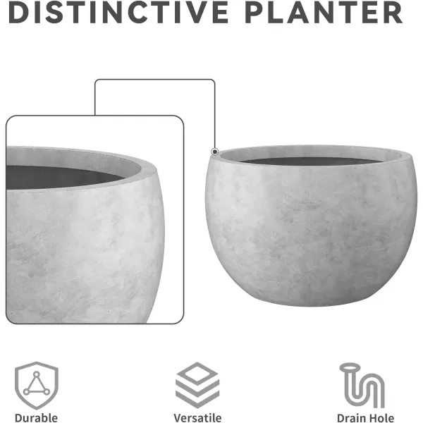Kante 19.9",15.7",11.8" Dia Round Concrete Planter Set of 3, Outdoor/Indoor Large Bowl Plant Pots with Drainage Hole and Rubber Plug for Garden Patio Balcony Home, Pure White