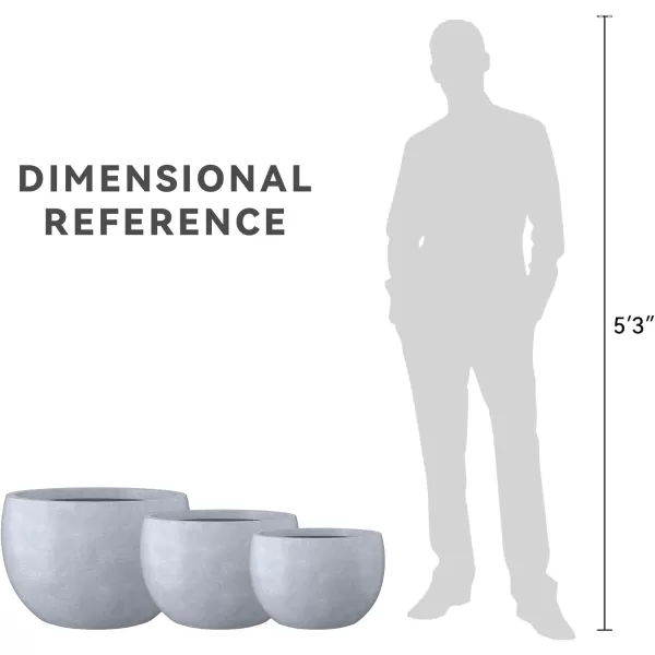 Kante 19.9",15.7",11.8" Dia Round Concrete Planter Set of 3, Outdoor/Indoor Large Bowl Plant Pots with Drainage Hole and Rubber Plug for Garden Patio Balcony Home, Pure White
