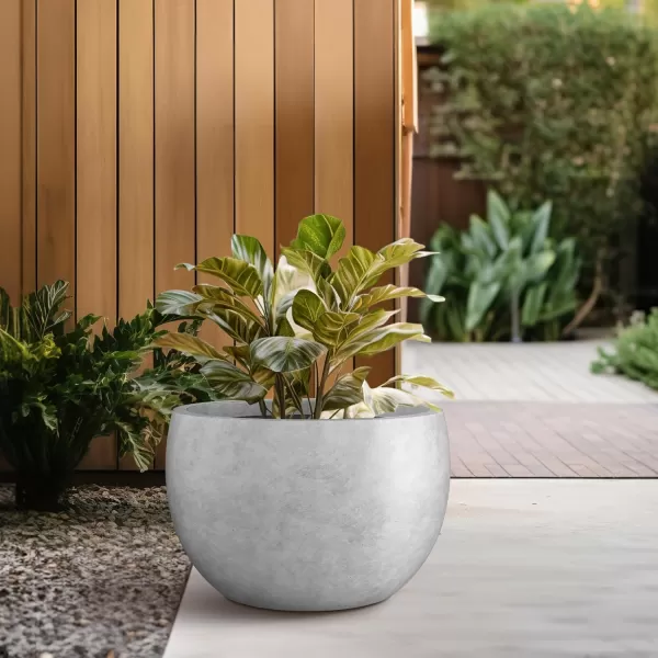 Kante 19.9",15.7",11.8" Dia Round Concrete Planter Set of 3, Outdoor/Indoor Large Bowl Plant Pots with Drainage Hole and Rubber Plug for Garden Patio Balcony Home, Pure White