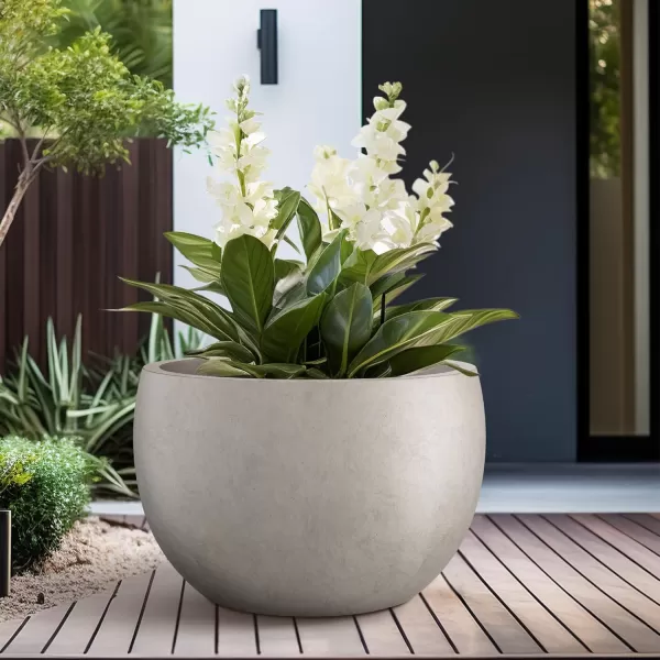 Kante 19.9",15.7",11.8" Dia Round Concrete Planter Set of 3, Outdoor/Indoor Large Bowl Plant Pots with Drainage Hole and Rubber Plug for Garden Patio Balcony Home, Pure White