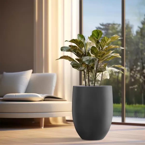 Kante 21.7" H Dark Gray Concrete Tall Planter, Large Outdoor Indoor Decorative Pot with Drainage Hole and Rubber Plug, Modern Round Style for Home and Garden