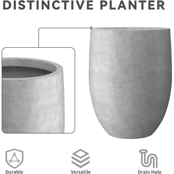 Kante 21.7" H Dark Gray Concrete Tall Planter, Large Outdoor Indoor Decorative Pot with Drainage Hole and Rubber Plug, Modern Round Style for Home and Garden