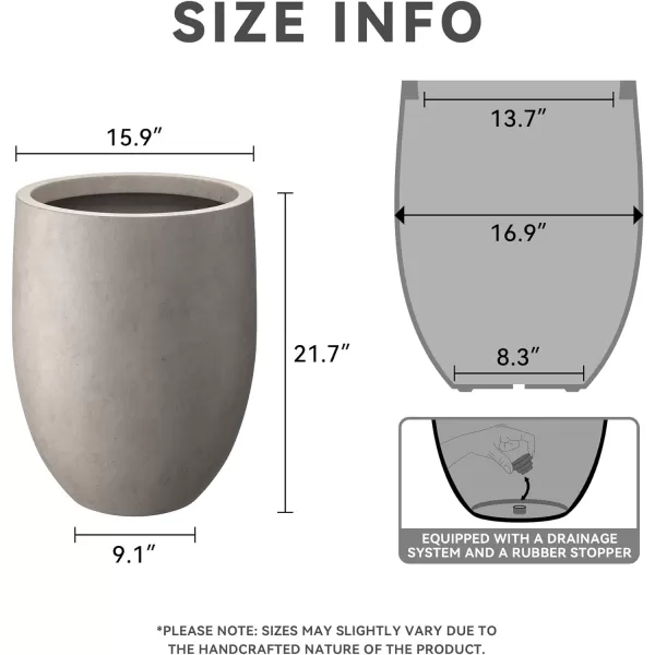 Kante 21.7" H Dark Gray Concrete Tall Planter, Large Outdoor Indoor Decorative Pot with Drainage Hole and Rubber Plug, Modern Round Style for Home and Garden