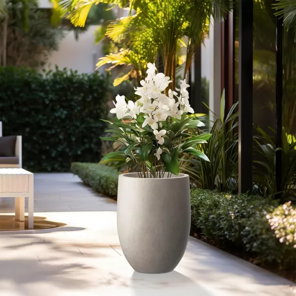 Kante 21.7" H Dark Gray Concrete Tall Planter, Large Outdoor Indoor Decorative Pot with Drainage Hole and Rubber Plug, Modern Round Style for Home and Garden
