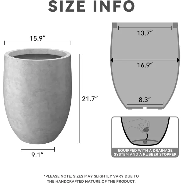 Kante 21.7" H Dark Gray Concrete Tall Planter, Large Outdoor Indoor Decorative Pot with Drainage Hole and Rubber Plug, Modern Round Style for Home and Garden