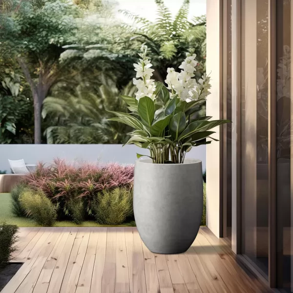 Kante 21.7" H Dark Gray Concrete Tall Planter, Large Outdoor Indoor Decorative Pot with Drainage Hole and Rubber Plug, Modern Round Style for Home and Garden