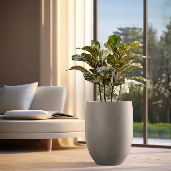 Kante 21.7" H Dark Gray Concrete Tall Planter, Large Outdoor Indoor Decorative Pot with Drainage Hole and Rubber Plug, Modern Round Style for Home and Garden