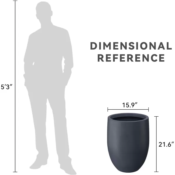 Kante 21.7" H Dark Gray Concrete Tall Planter, Large Outdoor Indoor Decorative Pot with Drainage Hole and Rubber Plug, Modern Round Style for Home and Garden