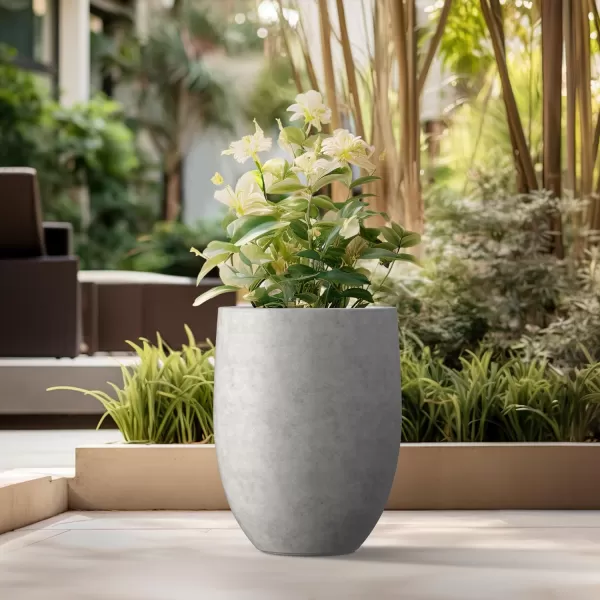 Kante 21.7" H Dark Gray Concrete Tall Planter, Large Outdoor Indoor Decorative Pot with Drainage Hole and Rubber Plug, Modern Round Style for Home and Garden