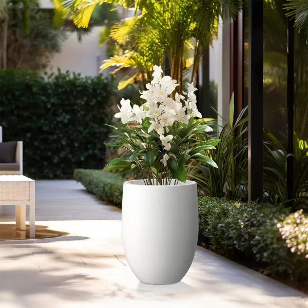 Kante 21.7" H Dark Gray Concrete Tall Planter, Large Outdoor Indoor Decorative Pot with Drainage Hole and Rubber Plug, Modern Round Style for Home and Garden