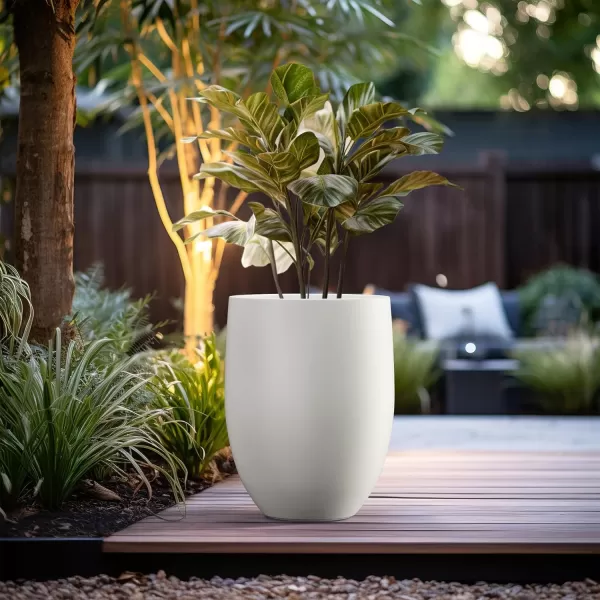 Kante 21.7" H Dark Gray Concrete Tall Planter, Large Outdoor Indoor Decorative Pot with Drainage Hole and Rubber Plug, Modern Round Style for Home and Garden