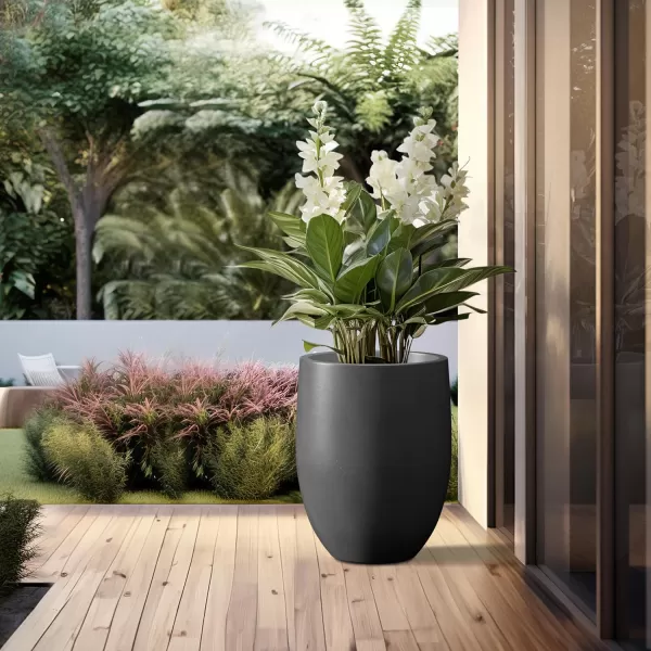 Kante 21.7" H Dark Gray Concrete Tall Planter, Large Outdoor Indoor Decorative Pot with Drainage Hole and Rubber Plug, Modern Round Style for Home and Garden