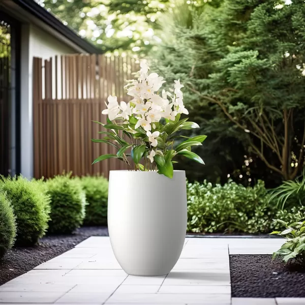 Kante 21.7" H Dark Gray Concrete Tall Planter, Large Outdoor Indoor Decorative Pot with Drainage Hole and Rubber Plug, Modern Round Style for Home and Garden