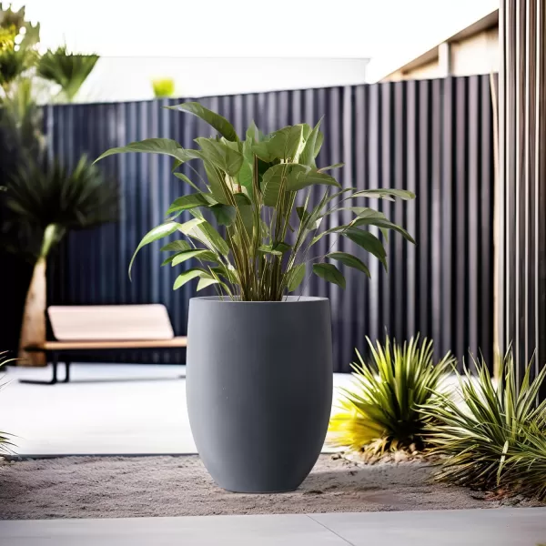 Kante 21.7" H Dark Gray Concrete Tall Planter, Large Outdoor Indoor Decorative Pot with Drainage Hole and Rubber Plug, Modern Round Style for Home and Garden
