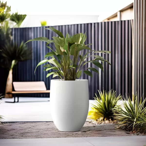 Kante 21.7" H Dark Gray Concrete Tall Planter, Large Outdoor Indoor Decorative Pot with Drainage Hole and Rubber Plug, Modern Round Style for Home and Garden