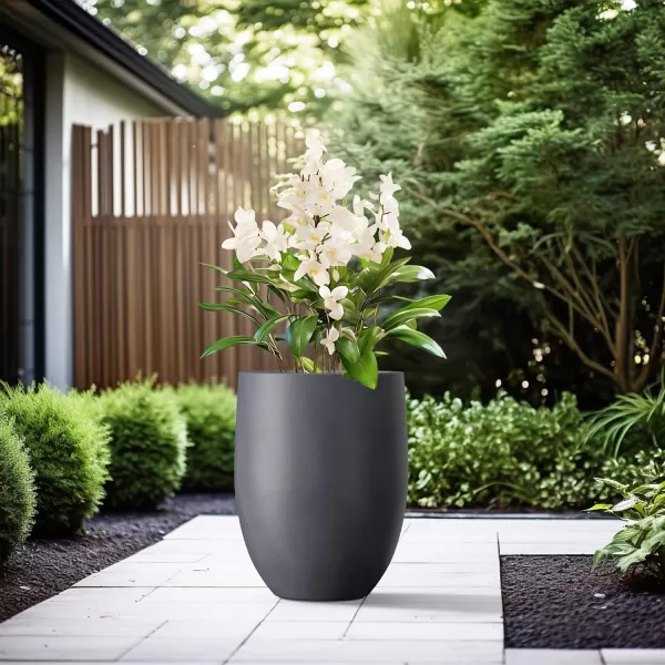 Kante 21.7" H Dark Gray Concrete Tall Planter, Large Outdoor Indoor Decorative Pot with Drainage Hole and Rubber Plug, Modern Round Style for Home and Garden