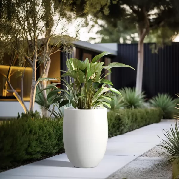 Kante 21.7" H Dark Gray Concrete Tall Planter, Large Outdoor Indoor Decorative Pot with Drainage Hole and Rubber Plug, Modern Round Style for Home and Garden