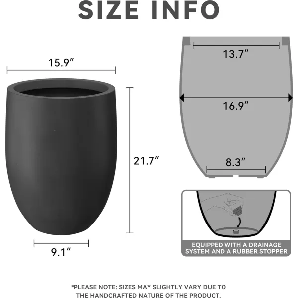 Kante 21.7" H Dark Gray Concrete Tall Planter, Large Outdoor Indoor Decorative Pot with Drainage Hole and Rubber Plug, Modern Round Style for Home and Garden