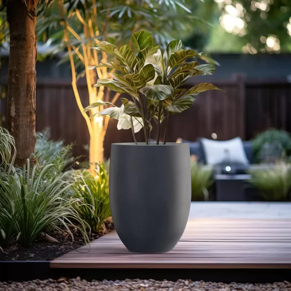 Kante 21.7" H Dark Gray Concrete Tall Planter, Large Outdoor Indoor Decorative Pot with Drainage Hole and Rubber Plug, Modern Round Style for Home and Garden