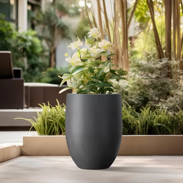Kante 21.7" H Dark Gray Concrete Tall Planter, Large Outdoor Indoor Decorative Pot with Drainage Hole and Rubber Plug, Modern Round Style for Home and Garden