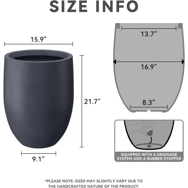 Kante 21.7" H Dark Gray Concrete Tall Planter, Large Outdoor Indoor Decorative Pot with Drainage Hole and Rubber Plug, Modern Round Style for Home and Garden