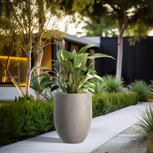 Kante 21.7" H Dark Gray Concrete Tall Planter, Large Outdoor Indoor Decorative Pot with Drainage Hole and Rubber Plug, Modern Round Style for Home and Garden