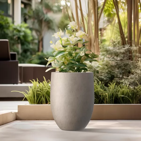 Kante 21.7" H Dark Gray Concrete Tall Planter, Large Outdoor Indoor Decorative Pot with Drainage Hole and Rubber Plug, Modern Round Style for Home and Garden