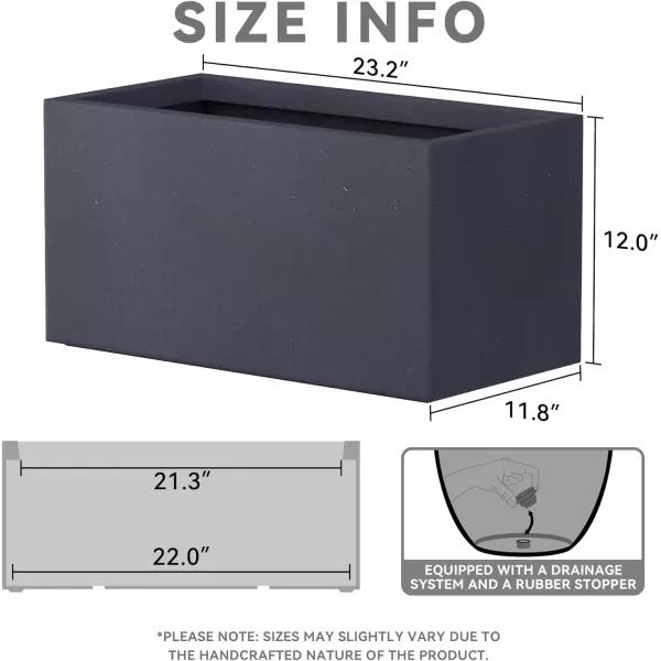 Kante 23.2" L Long Rectangular Concrete Planter, Large Outdoor Indoor Garden Pots with Drainage Hole and Rubber Plug, Charcoal