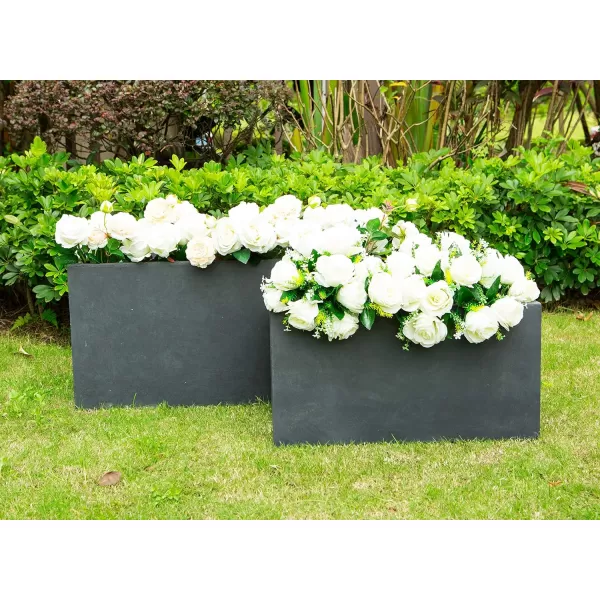 Kante 23.2" L Long Rectangular Concrete Planter, Large Outdoor Indoor Garden Pots with Drainage Hole and Rubber Plug, Charcoal