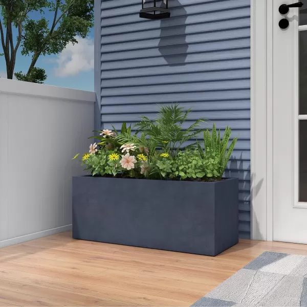 Kante 23.2" L Long Rectangular Concrete Planter, Large Outdoor Indoor Garden Pots with Drainage Hole and Rubber Plug, Charcoal