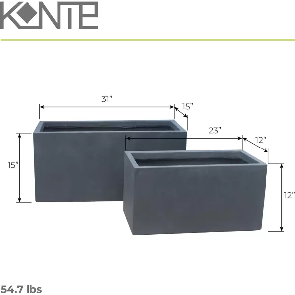 Kante 23.2" L Long Rectangular Concrete Planter, Large Outdoor Indoor Garden Pots with Drainage Hole and Rubber Plug, Charcoal