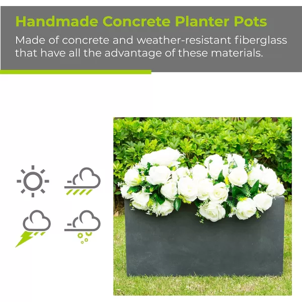 Kante 23.2" L Long Rectangular Concrete Planter, Large Outdoor Indoor Garden Pots with Drainage Hole and Rubber Plug, Charcoal