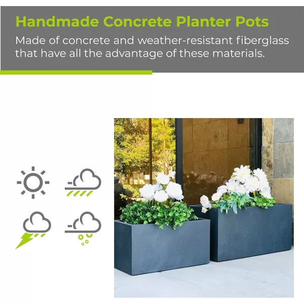 Kante 23.2" L Long Rectangular Concrete Planter, Large Outdoor Indoor Garden Pots with Drainage Hole and Rubber Plug, Charcoal