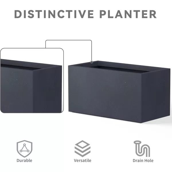 Kante 23.2" L Long Rectangular Concrete Planter, Large Outdoor Indoor Garden Pots with Drainage Hole and Rubber Plug, Charcoal