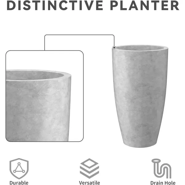 Kante 23.6" H Charcoal Concrete Tall Planters , Large Outdoor Indoor Decorative Plant Pots with Drainage Hole and Rubber Plug, Modern Style for Home and Garden