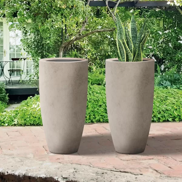 Kante 23.6" H Charcoal Concrete Tall Planters , Large Outdoor Indoor Decorative Plant Pots with Drainage Hole and Rubber Plug, Modern Style for Home and Garden