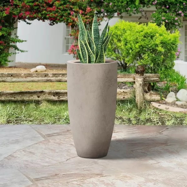 Kante 23.6" H Charcoal Concrete Tall Planters , Large Outdoor Indoor Decorative Plant Pots with Drainage Hole and Rubber Plug, Modern Style for Home and Garden