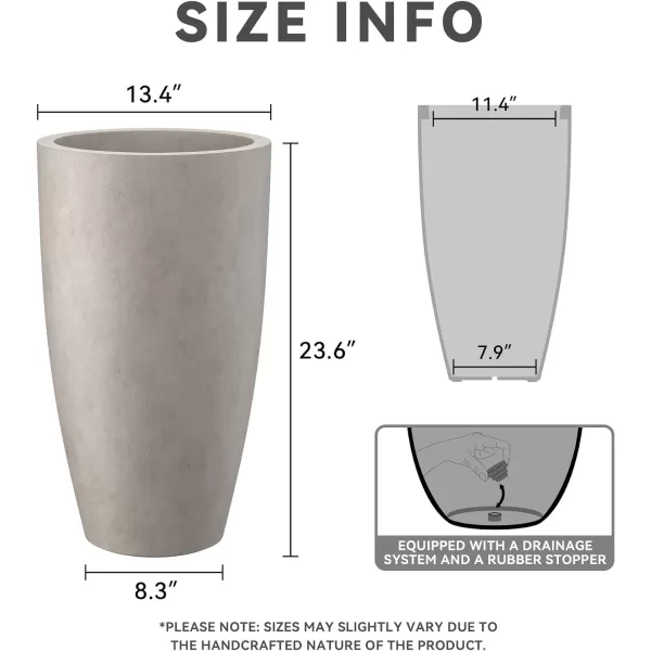 Kante 23.6" H Charcoal Concrete Tall Planters , Large Outdoor Indoor Decorative Plant Pots with Drainage Hole and Rubber Plug, Modern Style for Home and Garden