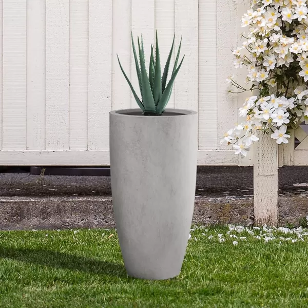 Kante 23.6" H Charcoal Concrete Tall Planters , Large Outdoor Indoor Decorative Plant Pots with Drainage Hole and Rubber Plug, Modern Style for Home and Garden