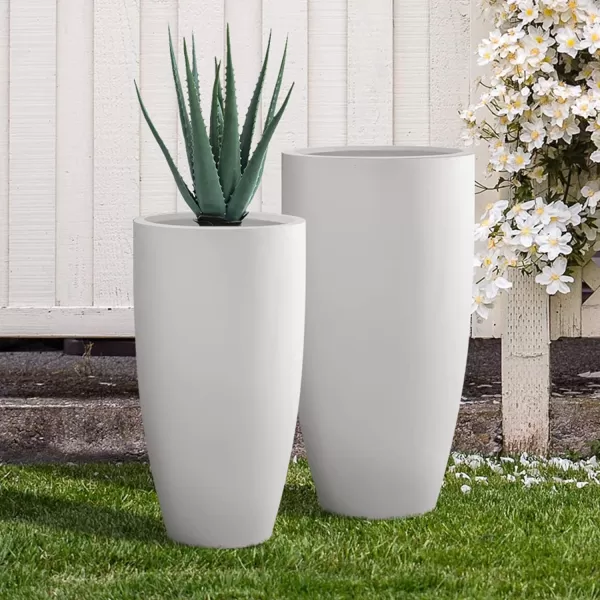 Kante 23.6" H Charcoal Concrete Tall Planters , Large Outdoor Indoor Decorative Plant Pots with Drainage Hole and Rubber Plug, Modern Style for Home and Garden