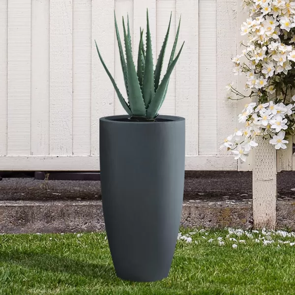 Kante 23.6" H Charcoal Concrete Tall Planters , Large Outdoor Indoor Decorative Plant Pots with Drainage Hole and Rubber Plug, Modern Style for Home and Garden