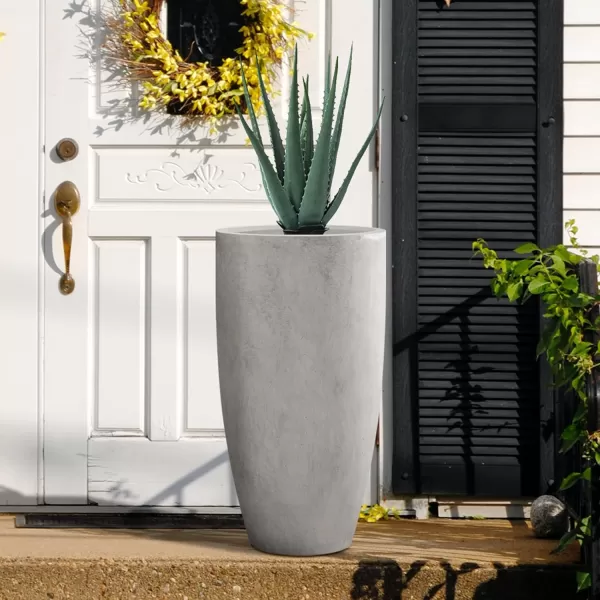 Kante 23.6" H Charcoal Concrete Tall Planters , Large Outdoor Indoor Decorative Plant Pots with Drainage Hole and Rubber Plug, Modern Style for Home and Garden