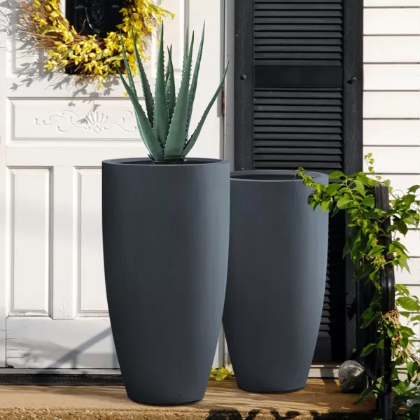 Kante 23.6" H Charcoal Concrete Tall Planters , Large Outdoor Indoor Decorative Plant Pots with Drainage Hole and Rubber Plug, Modern Style for Home and Garden