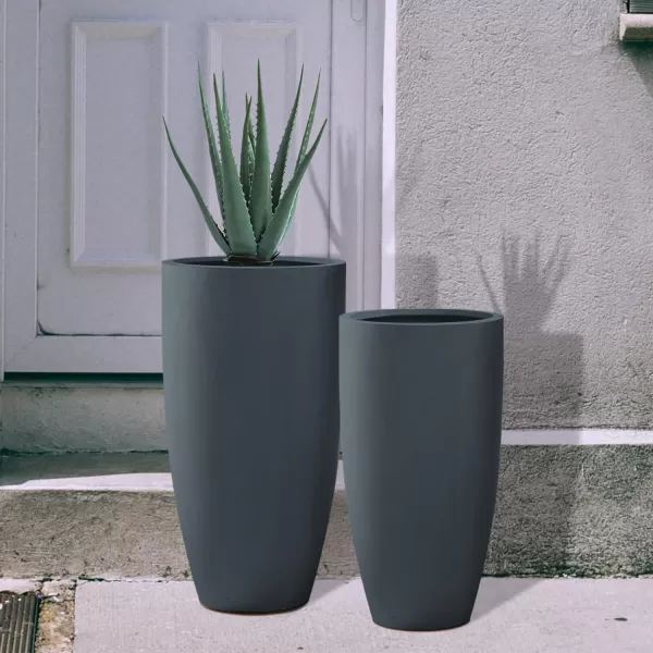 Kante 23.6" H Charcoal Concrete Tall Planters , Large Outdoor Indoor Decorative Plant Pots with Drainage Hole and Rubber Plug, Modern Style for Home and Garden