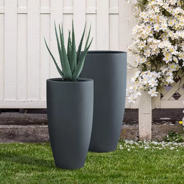 Kante 23.6" H Charcoal Concrete Tall Planters , Large Outdoor Indoor Decorative Plant Pots with Drainage Hole and Rubber Plug, Modern Style for Home and Garden