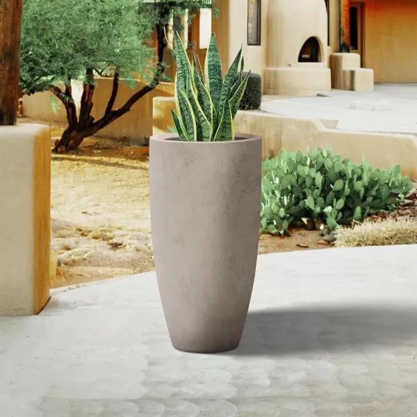 Kante 23.6" H Charcoal Concrete Tall Planters , Large Outdoor Indoor Decorative Plant Pots with Drainage Hole and Rubber Plug, Modern Style for Home and Garden