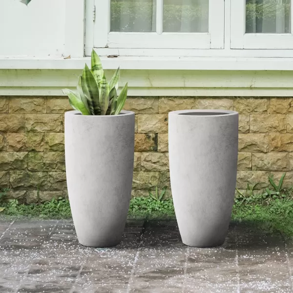 Kante 23.6" H Charcoal Concrete Tall Planters , Large Outdoor Indoor Decorative Plant Pots with Drainage Hole and Rubber Plug, Modern Style for Home and Garden